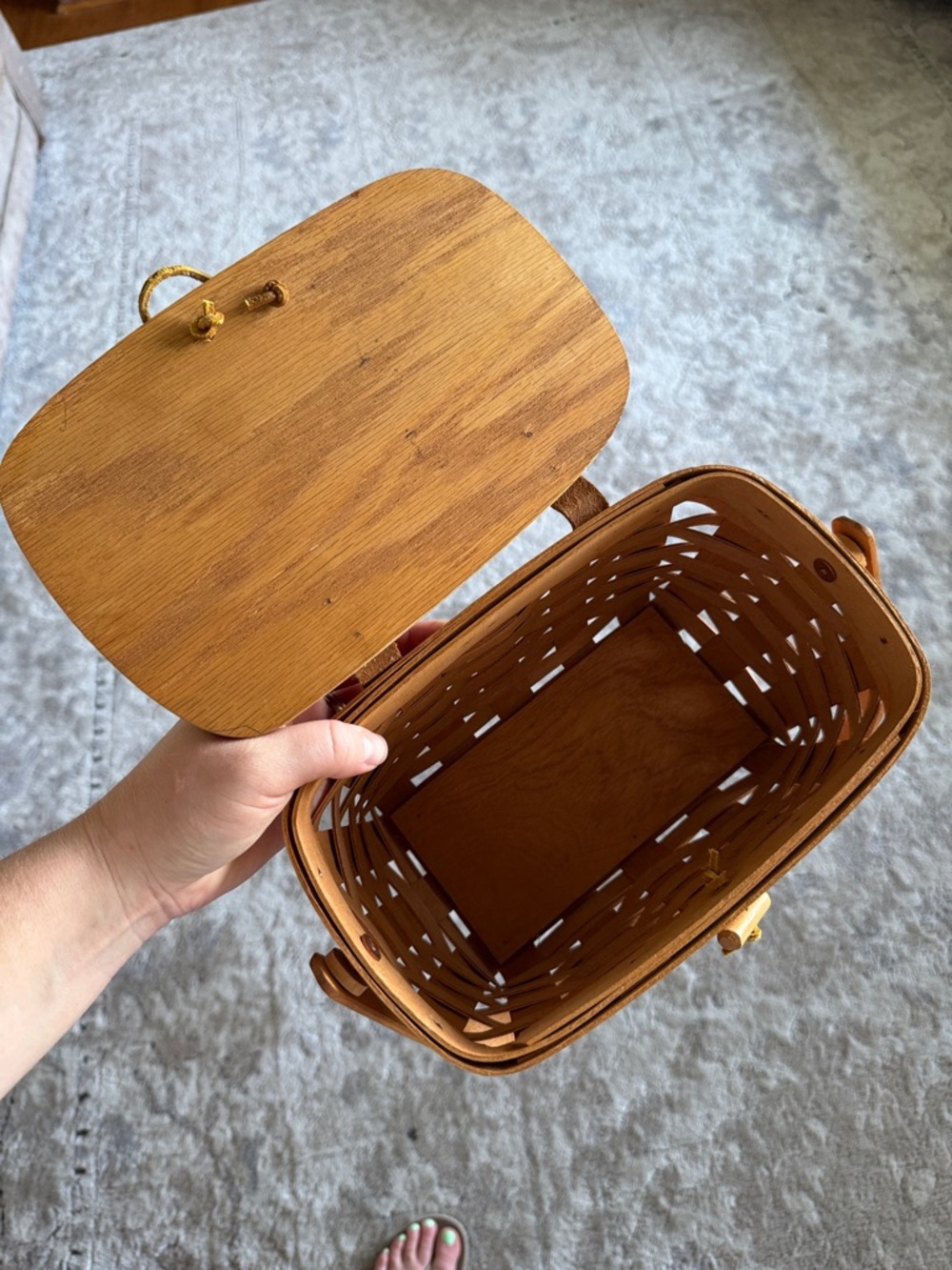 Longaberger Natural Brown Woven Picnic Basket with Handle Nantucket basket - Picture 4 of 12